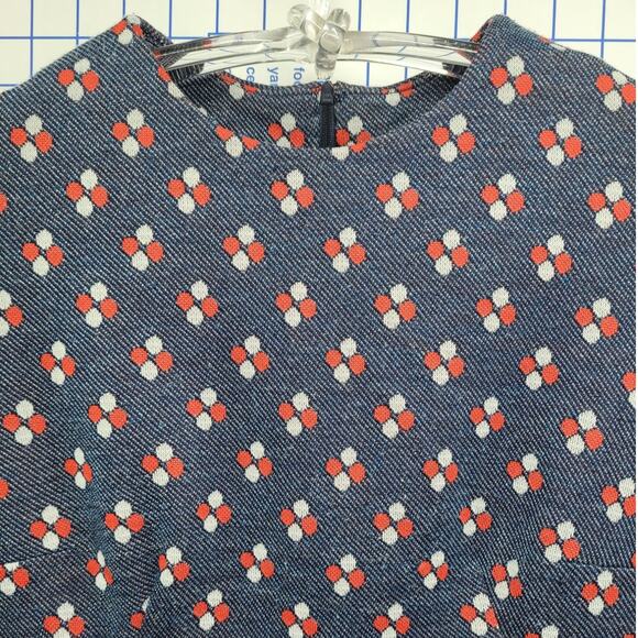 Vintage‎ 70s Geometric Blue Red Print Shift Dress Knit Retro Mod Short Sleeve - Picture 5 of 11